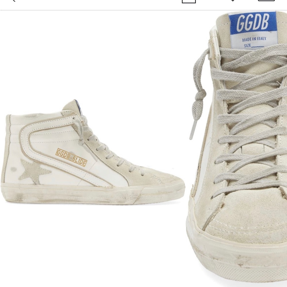 Golden Goose Slide High Top Sneaker White and Gray Suede size 38